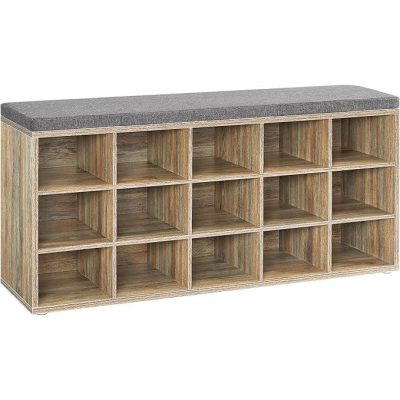 Cipőtartó pad, cipőpolc ülőfelülettel, 30×105×48 cm, türkizbarna–szürke