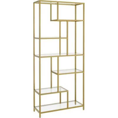 Könyvespolc, 6 szintes magas könyvszekrény 30 × 80 × 180 cm, fémes arany színben