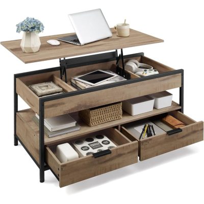 Magasságban állítható dohányzóasztal, 50 × 100 cm, karamellbarna–tintafekete színben