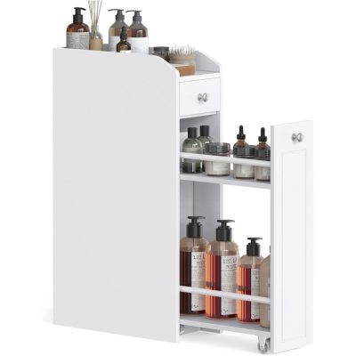 Kis fürdőszobai szekrény, álló tárolószekrény kis helyiségekbe, fehér színben