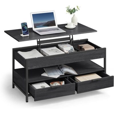 Dohányzóasztal, magasságában állítható, 50×100 cm, antracitszürke–tintafekete