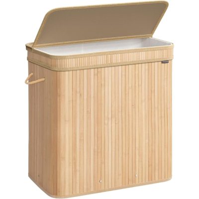 Fedeles szennyeskosár, bambusz ruháskosár 150 l, természetes bézs színben