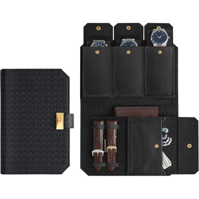 Órás tok, utazó óratartó doboz 22×14,5×4,5 cm, tintafekete színben