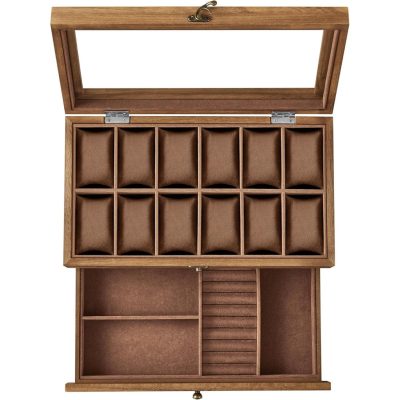 12 rekeszes óratartó doboz rusztikus dió színben