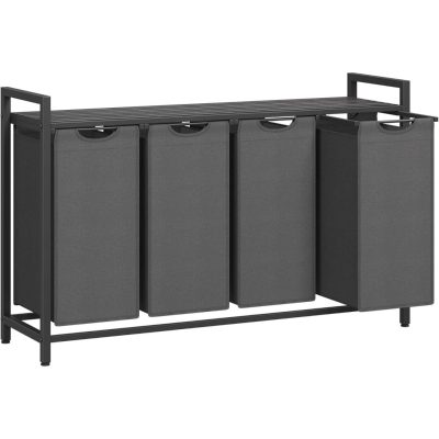 Szennyestartó kosár, 4 rekeszes ruhagyűjtő szürke színben