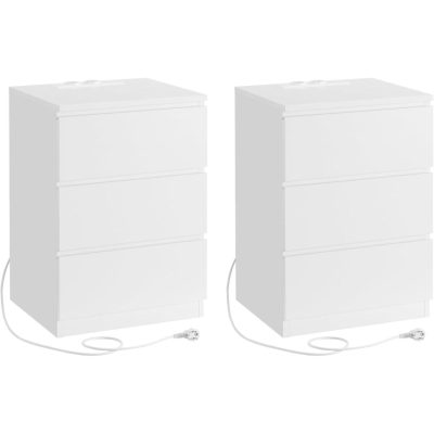 Éjjeliszekrény 2 darabos szett, 2 hálózati aljzattal és 2 usb-porttal, fehér színben