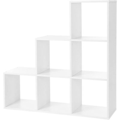 Könyvespolc, lépcsős polc 6 rekesszel, 97,5 x 97,5 x 29 cm