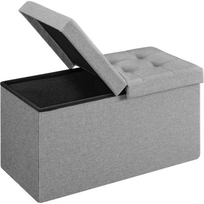 Összecsukható puff ülés, ottomán, 80 l, világosszürke, 76 x 38 x 38 cm