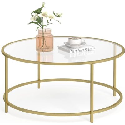 Kerek üveges dohányzóasztal, 84x84x45,5 cm arany szinű