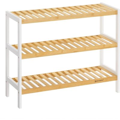 Cipőtartó, 3 szintes bambusz polc, tároló polc 70 x 26 x 55 cm