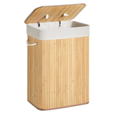 Bambusz szennyeskosár, xl-es összecsukható szennyestartó 72l