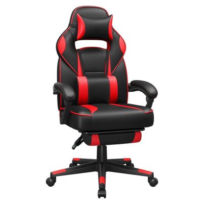 Ergonómikus szék, állítható irodai szék lábtartóval, fekete-piros