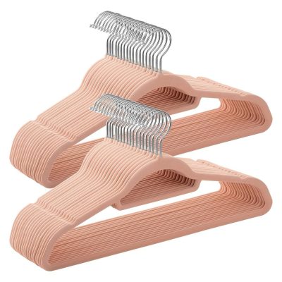 Bársony vállfa, csúszásmentes ruhaakasztó 50 darab, világos rózsaszín
