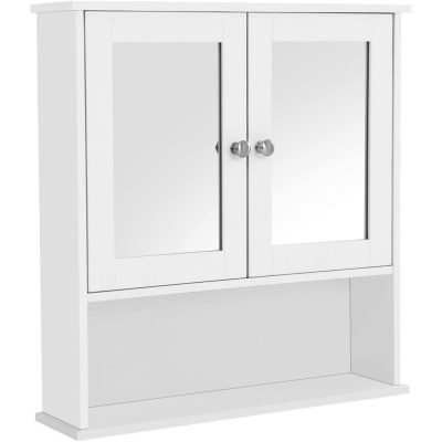 Fali dupla tükrös fürdőszoba szekrény, fehér 56x13x58cm