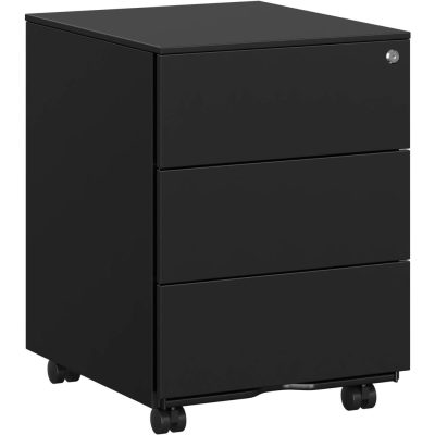 Mobil iratszekrény, zárható guruló konténer 3 fiókkal, matt fekete