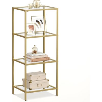 Fürdőszobai tárolópolc 95x40x30 cm, edzett üveg tároló állvány, arany