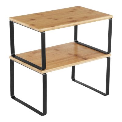 Bambusz fűszertartó, 2 db-os konyhai pult polcrendezők, natúr-fekete