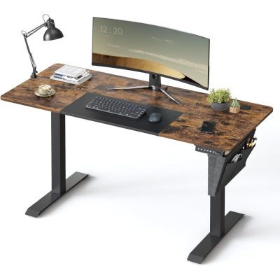 Állítható magasságú elektromos íróasztal 140 x 60 x (72-120) cm, vintage barna/fekete