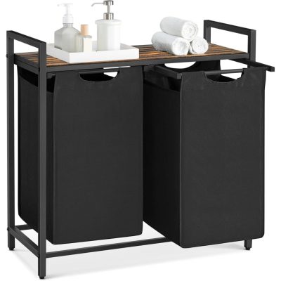 Szennyestartó, kihúzható és levehető ruhatartó zsákkal 2x46l, fekete