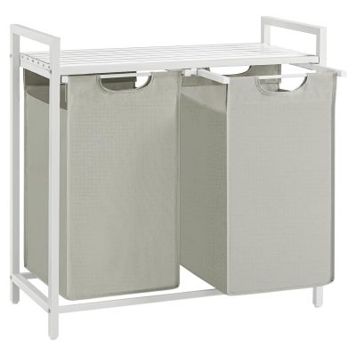 Szennyeskosár 2 rekesszel, fém kerettel, fehér és szürke színben