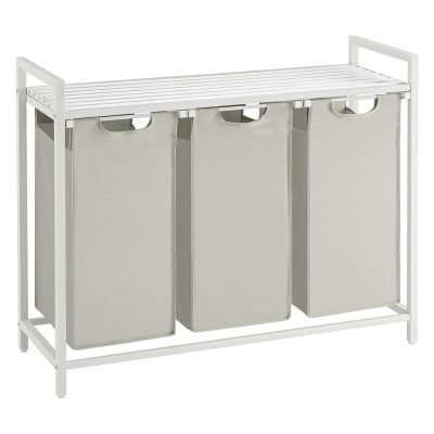 Szennyestartó, 3 rekeszes szennyeskosár fém kerettel, fehér