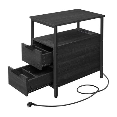 Éjjeliszekrény elosztóval és usb porttal, kis asztal 2 fiókkal, antracitszürke