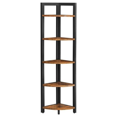 5 szintes sarok könyvespolc, sarokpolc, rusztikus barna