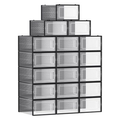 Cipőtartó egymásra rakható cipősdobozok, műanyag cipőrendező, fekete