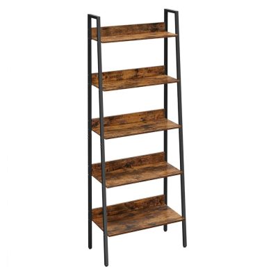 Könyvespolc, létra polc, 5 szintes, vintage barna és fekete 40x30x180cm