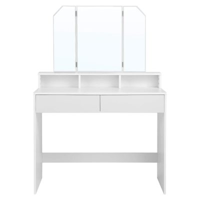 Fésülködőasztal tükörrel, modern stílusú sminkasztal, fehér