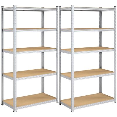 2 db nagy teherbírású 5 szintes polc, 200 x 100 x 50 cm, ezüst