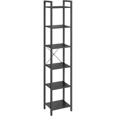 6 szintes könyvespolc, állópolc, fém kerettel, fekete