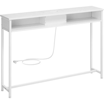 Konzolasztal aljzatokkal, keskeny asztal 2 rekesszel, fehér
