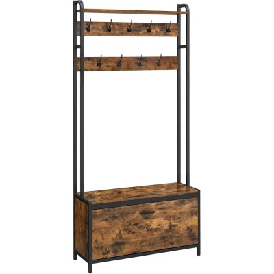 Fogas cipőtárolóval, előszobafal padokkal, 85x30x180cm, rusztikus barna és fekete