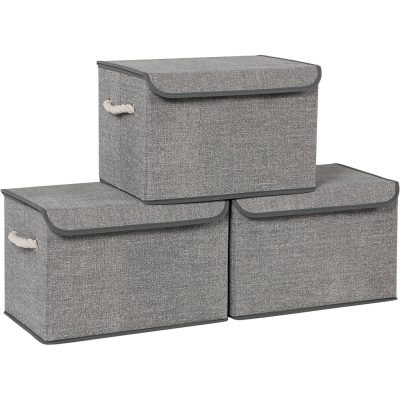 Tárolódobozok fedéllel 3 db-os szett, 38 x 25 x 25 cm, szürke