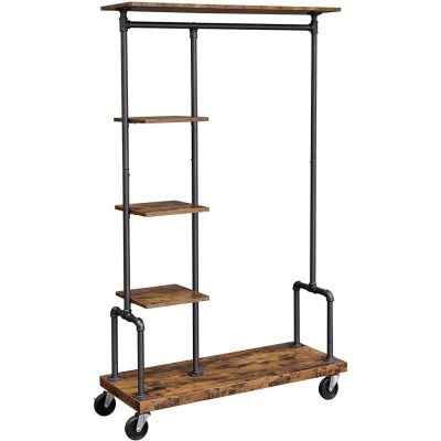 Rusztikus ruhatartó kerekeken, 5 szintes szobainas, fémcsövekkel