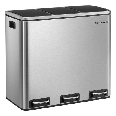 Szelektív szemetes 54 liter, hulladékleválasztó rendszer 3 rekeszes, ezüst