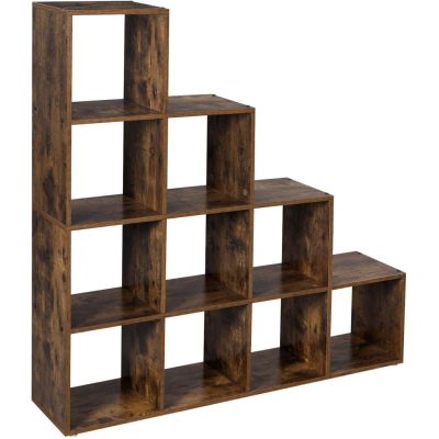 Könyvespolc, 10 kockás tároló, 129,5 x 29 x 129,5 cm, rusztikus barna