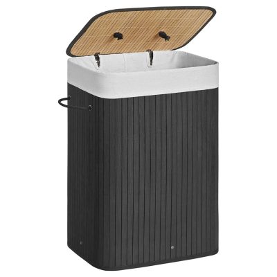 Bambusz kosár szennyestartó 72L, fekete