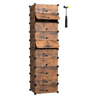 Cipőtartó, téglalap alakú tárolórendszer, 10 polcos, műanyag szekrény ajtókkal