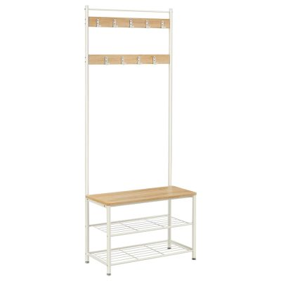 Kabáttartó cipőtároló paddal, tölgy és fehér