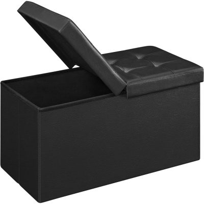 Tároló pad, összecsukható pad, 80 l, fekete, 76 x 38 x 38 cm