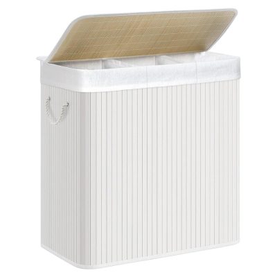 Bambusz kosár szennyestartó 3 rekeszes 3x50l, fehér