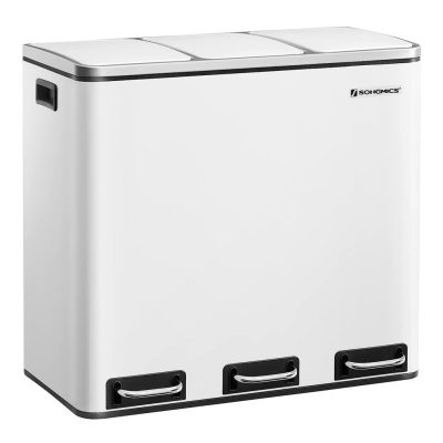 Konyhai pedálos szemetesdoboz, szelektív hulladékgyűjtő, 3 x 18 l, fehér