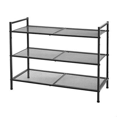 3 szintes cipőtartó, egymásra rakható fém cipőtároló 9-12 pár cipő számára, fekete