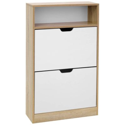 Cipős szekrény, három polcos cipőtartó 2 ajtóval fehér-natúr