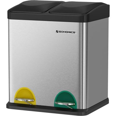 Szemétgyűjtő, szelektív hulladékgyűjtő, acél, 30 liter, 2 x 15l