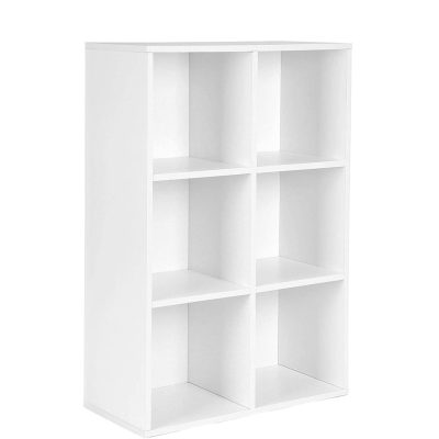 3 szintes könyvespolc, tárolópolc 6 rekesszel, fehér
