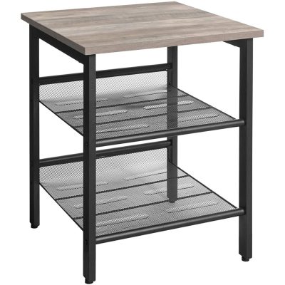 Kisasztal, éjjeliszekrény 2 állítható hálós polccal, greige-fekete