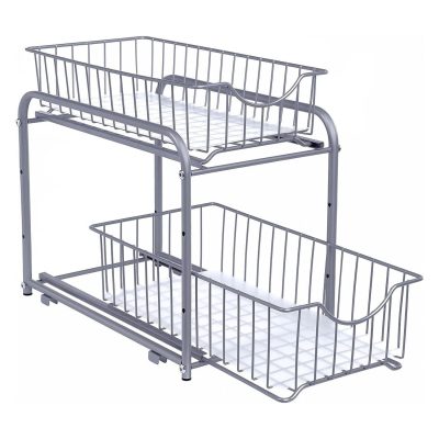 VASHOME konyhai rendező, 2 szintes egymásra helyezhető mosogató alatti rendszerező, ezüst, 36x21x25-31cm